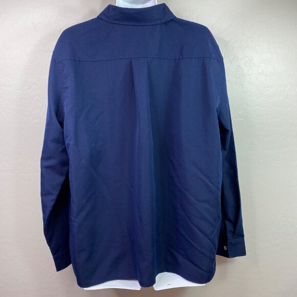 Mens Navy Blue Button-Up Shirt Classic Collar Long-Sleeve Size XXL - Picture 2 of 4